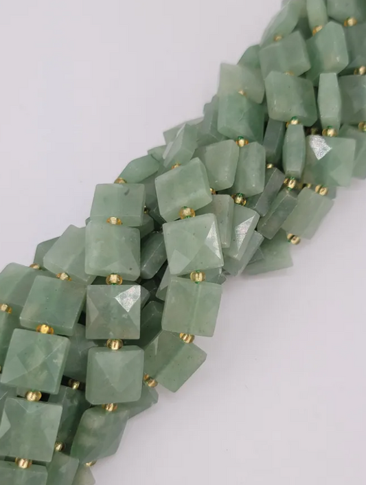 Faceted Green Aventurine Square Beads