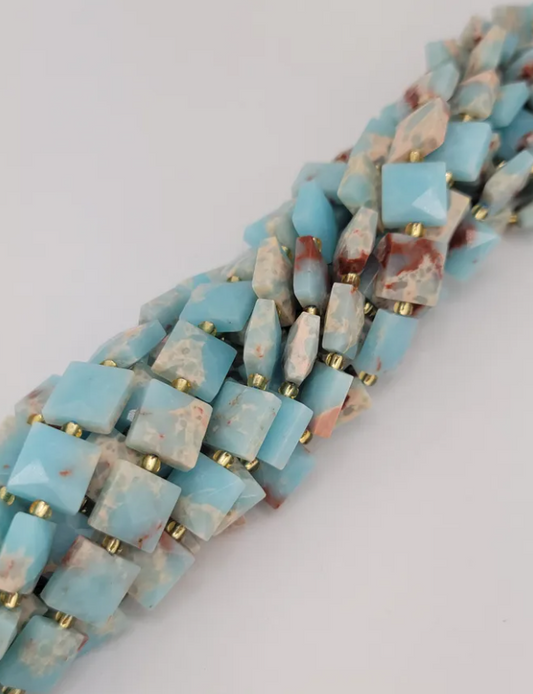 Faceted Imperial Jasper Square Beads