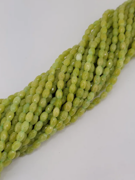 Faceted Olive Jade Barrel Beads