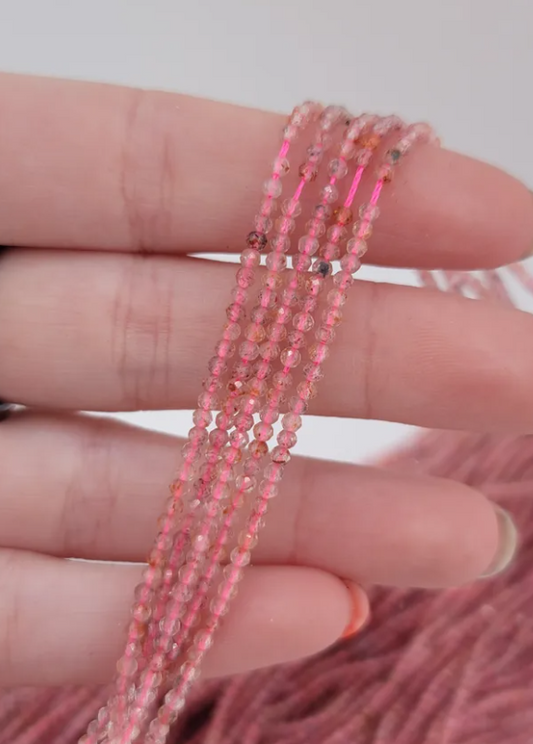 Crafting supplies such as faceted rose quartz beads available at wholesale and retail prices, only at our crystal shop in San Diego!
