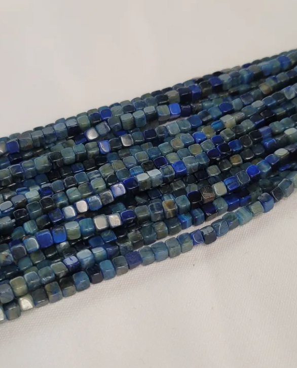 Blue Tiger Eye Rounded Cube Beads