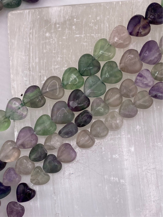 Rainbow Fluorite Heart Beads