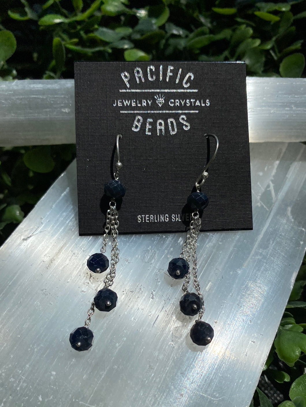S.S. Faceted Sapphire Bead Drop Earrings