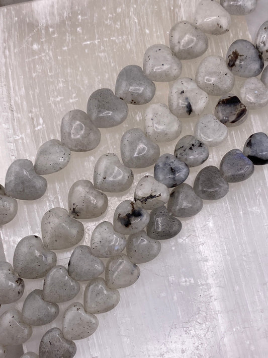 White Labradorite Heart Beads