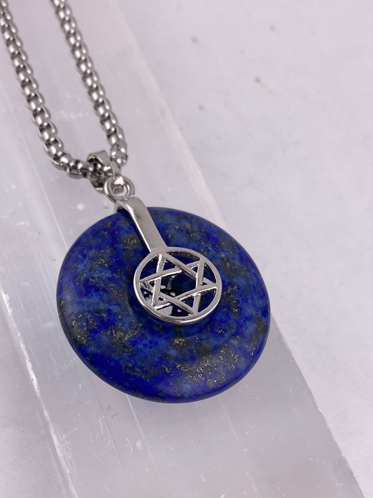 Stainless Steel Lapis Lazuli Star of David Necklaces