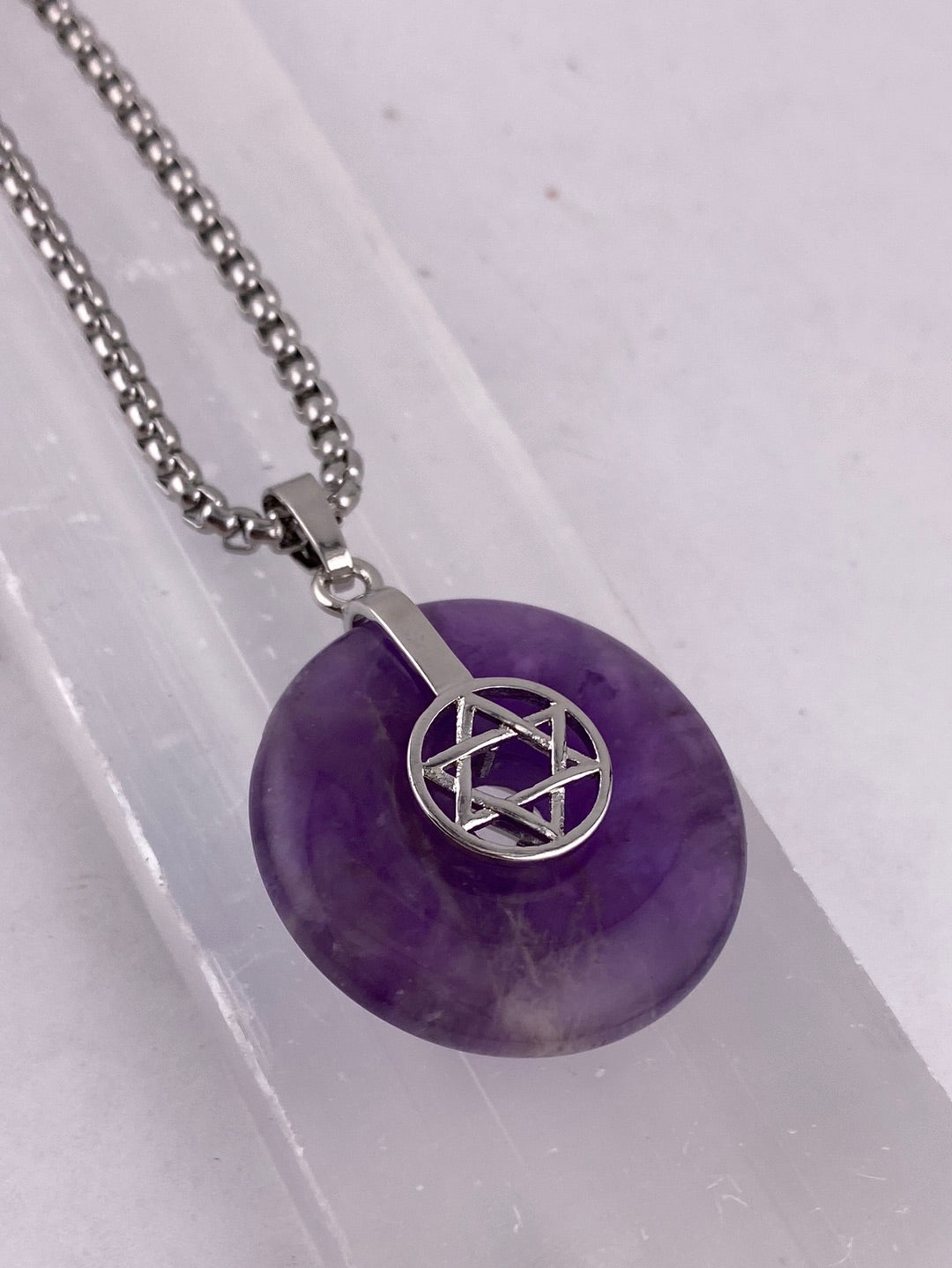 Stainless Steel Amethyst Star of David Necklaces