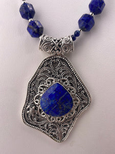 S.S. Shlomo Ornate Lapis and Pyrite Necklace