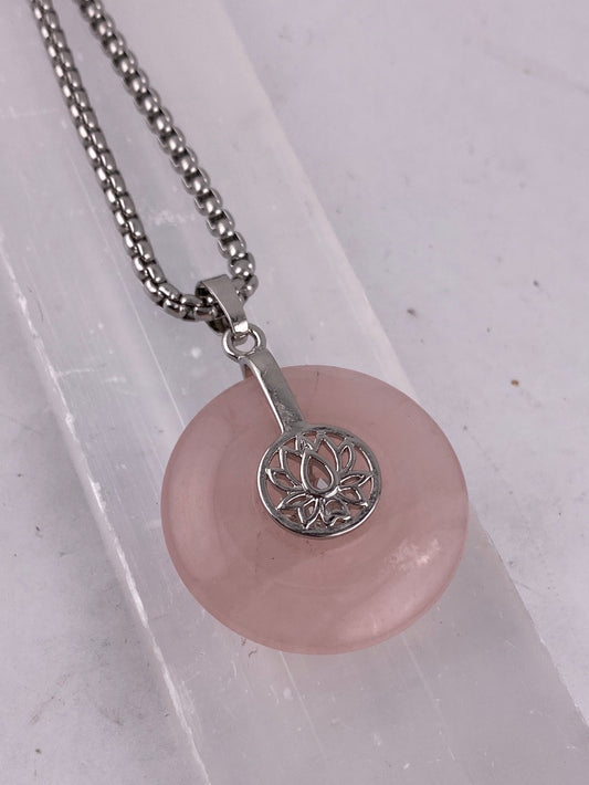Stainless Steel Rose Quartz Lotus Necklaces
