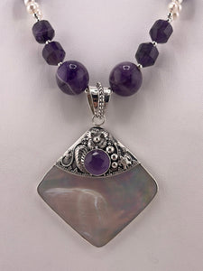 S.S. Shlomo Mother of Pearl and Amethyst Necklace