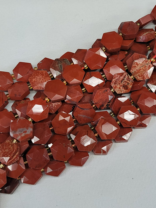Faceted Red Jasper Hexagon Beads