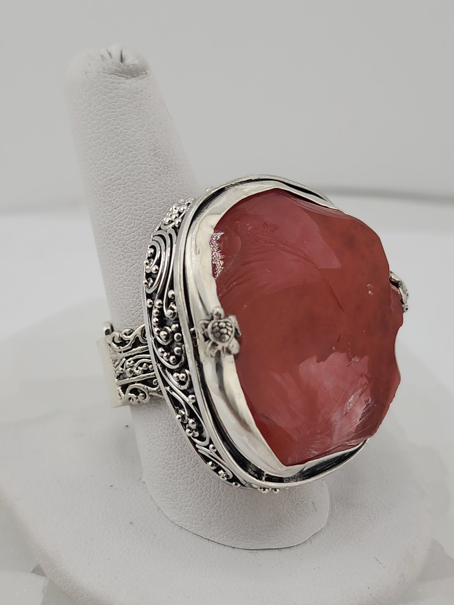 S.S. Shlomo Adjustable Raw Cherry Quartz Ring