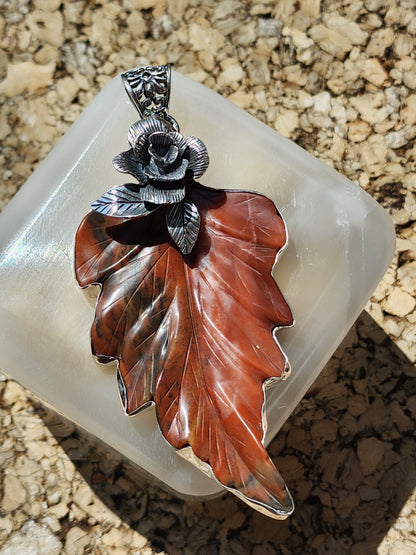 S.S. Shlomo Hand Carved Red Jasper Leaf