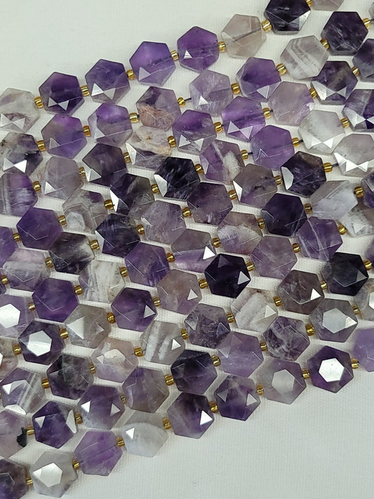 Faceted Chevron Amethyst Hexagon Beads