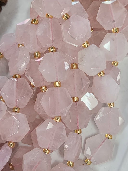 Faceted Rose Quartz Hexagon Beads