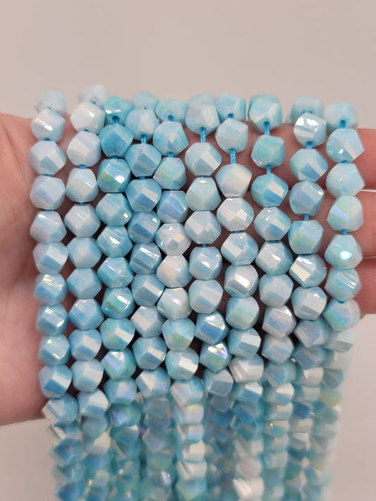 Aqua AB Porcelain Spiral Cube Beads