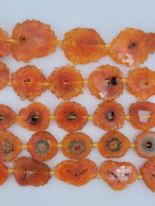 Orange Agate Flower Slice Beads