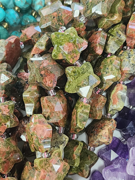 Faceted Unakite Star Beads