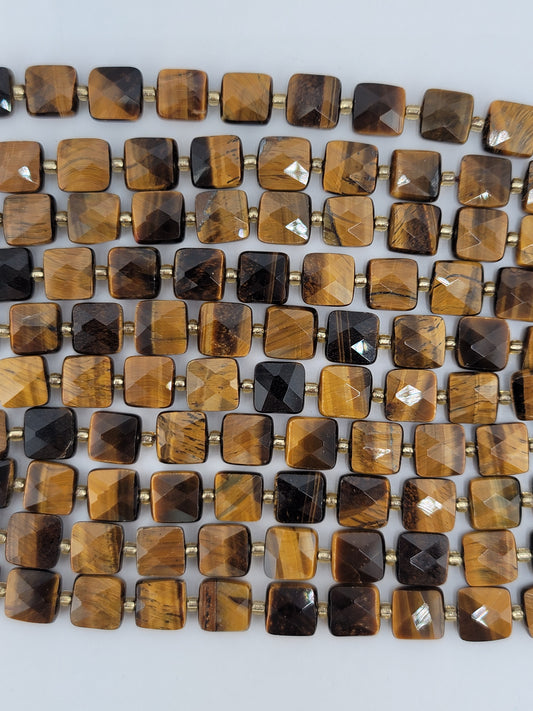Faceted Tiger Eye Square Beads