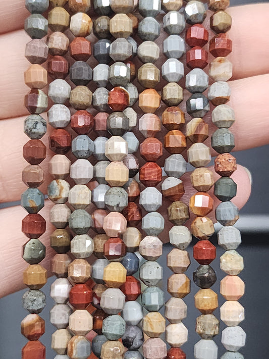 Faceted Polychrome Jasper Bicone Beads