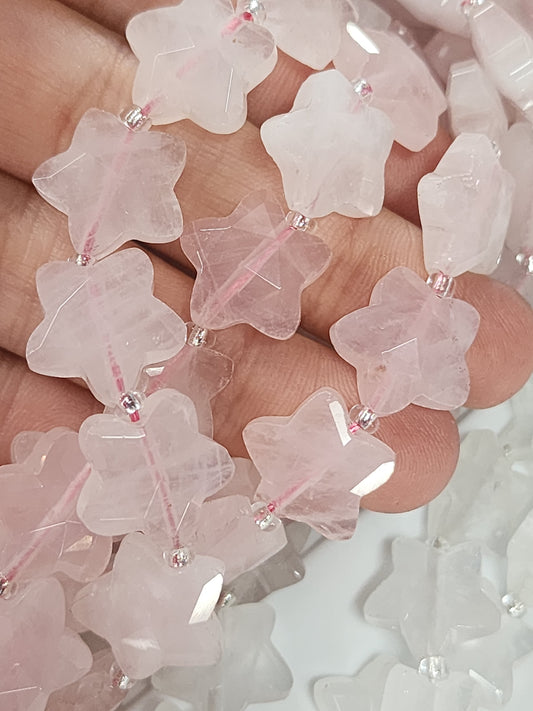 Faceted Rose Quartz Star Beads