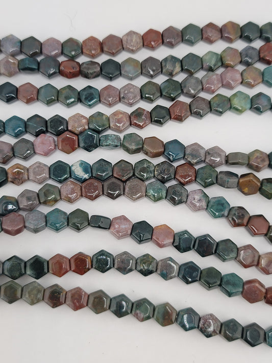 Indian Agate Hexagon Beads