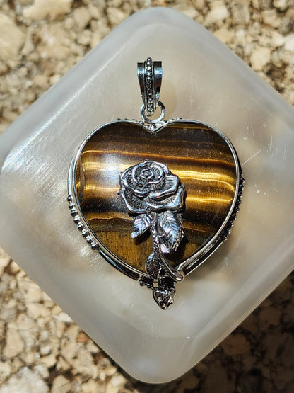 S.S. Shlomo AAA Tiger Eye Heart Pendant