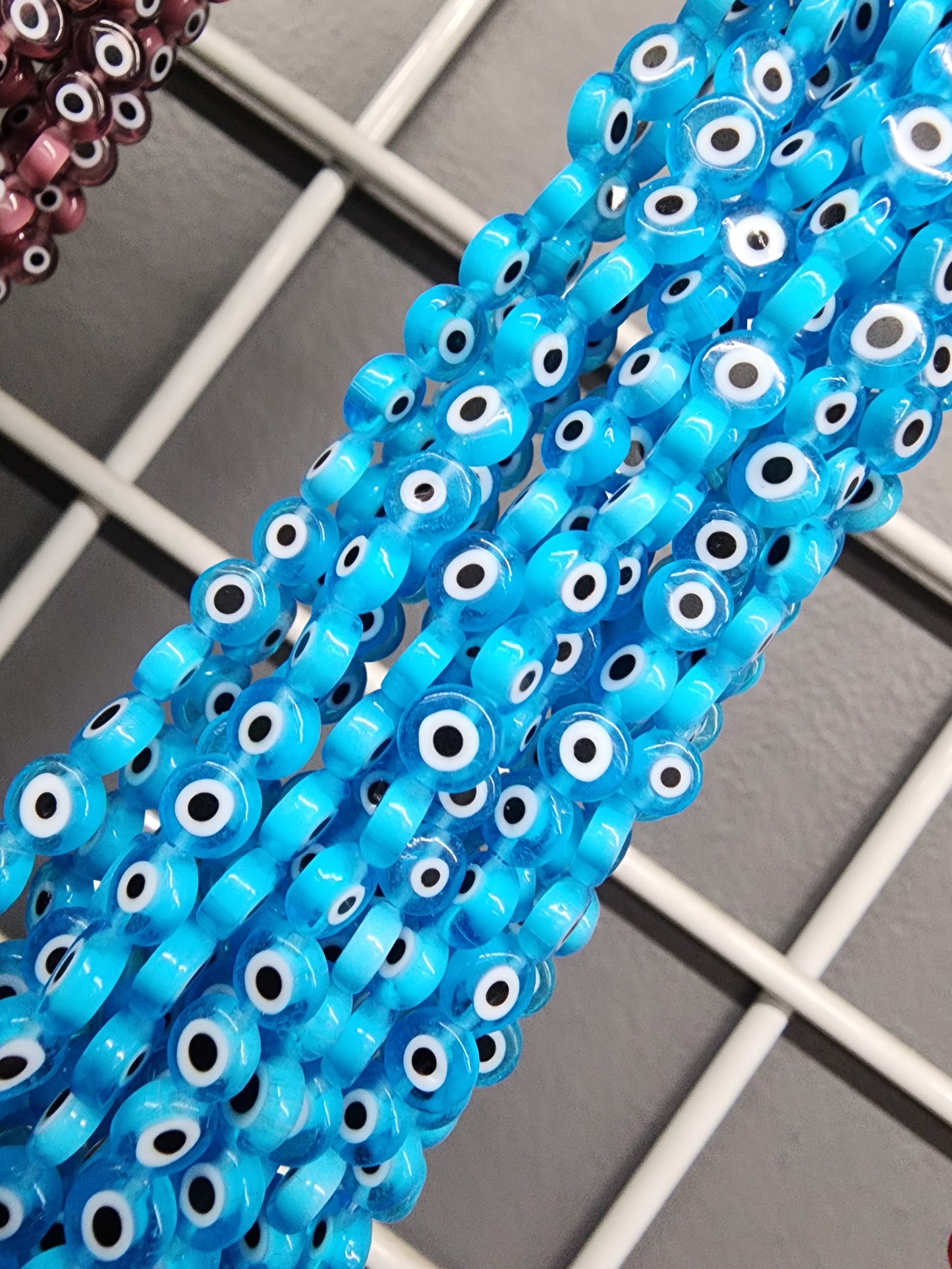 Flat Light Blue Evil Eye Beads