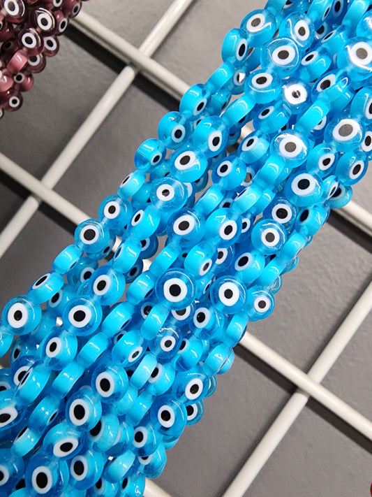 Flat Light Blue Evil Eye Beads