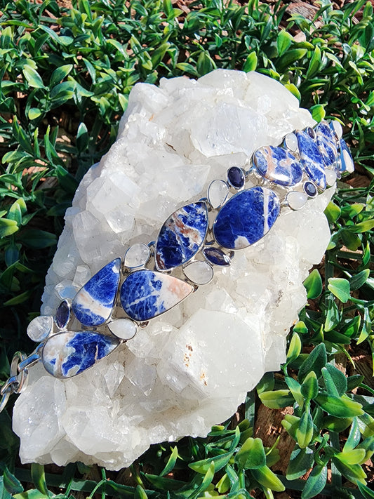 S.S. Sodalite and Rainbow Moonstone Bracelet