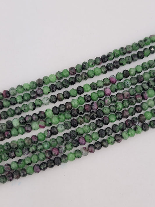 Faceted Ruby Zoisite Rondelle Beads