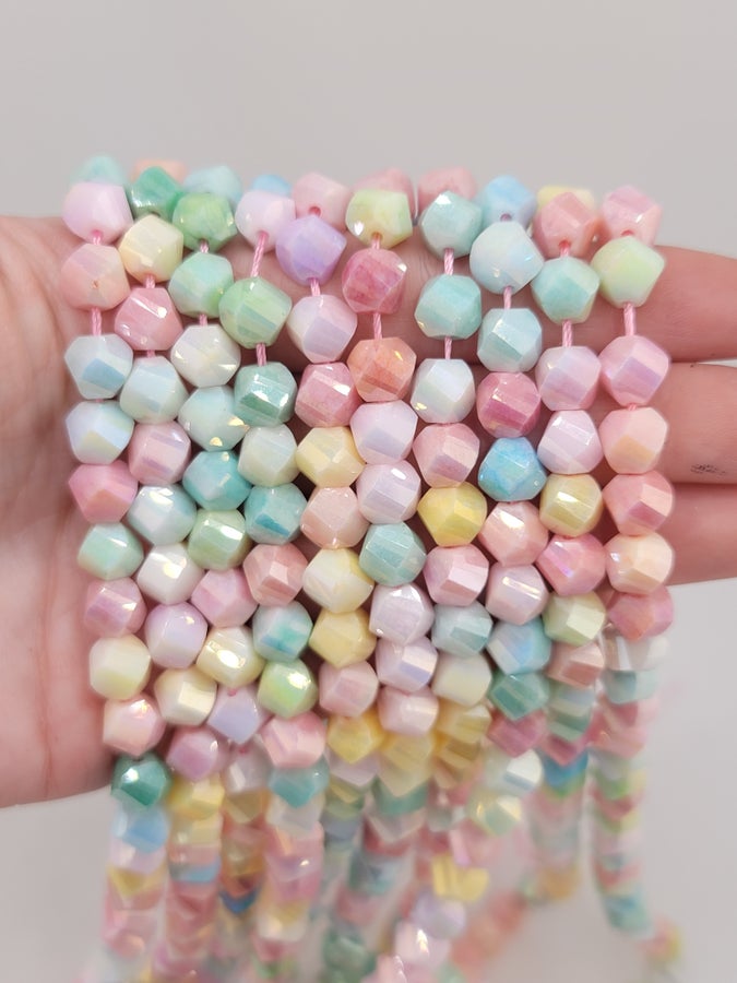 Cotton Candy AB Porcelain Spiral Cube Beads