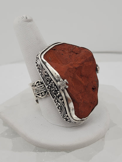 S.S. Shlomo Adjustable Raw Red Jasper Ring