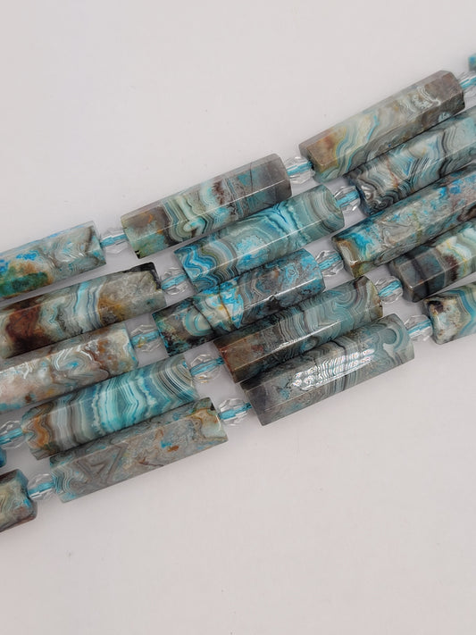 Blue Crazy Lace Agate Hexagonal Tube Beads