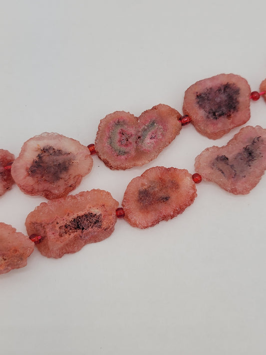 Red Agate Flower Slice Beads