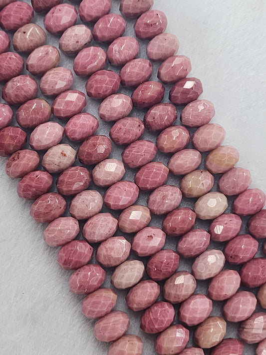 Faceted Pink Rhodonite Rondelle Beads