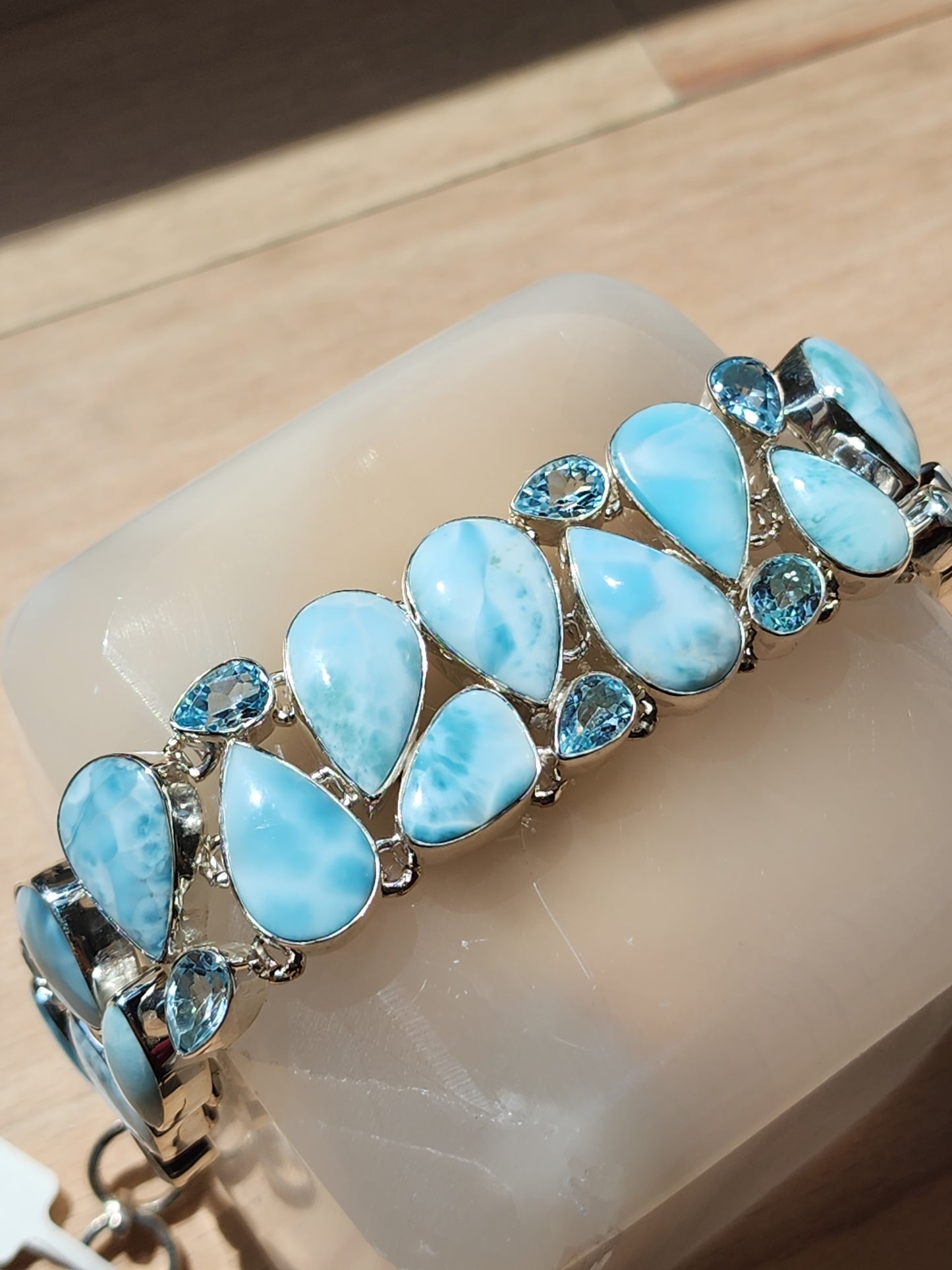 S.S. Larimar and Faceted Blue Topaz Bracelets