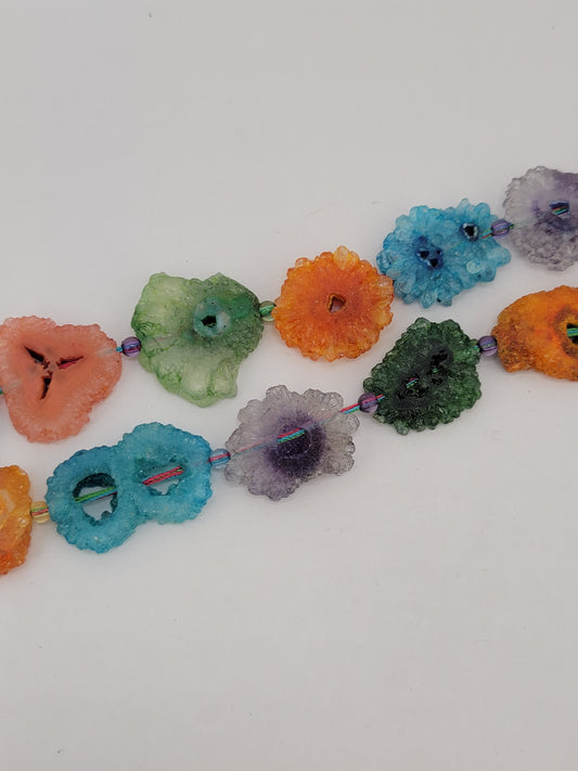 Multicolor Agate Flower Slice Beads