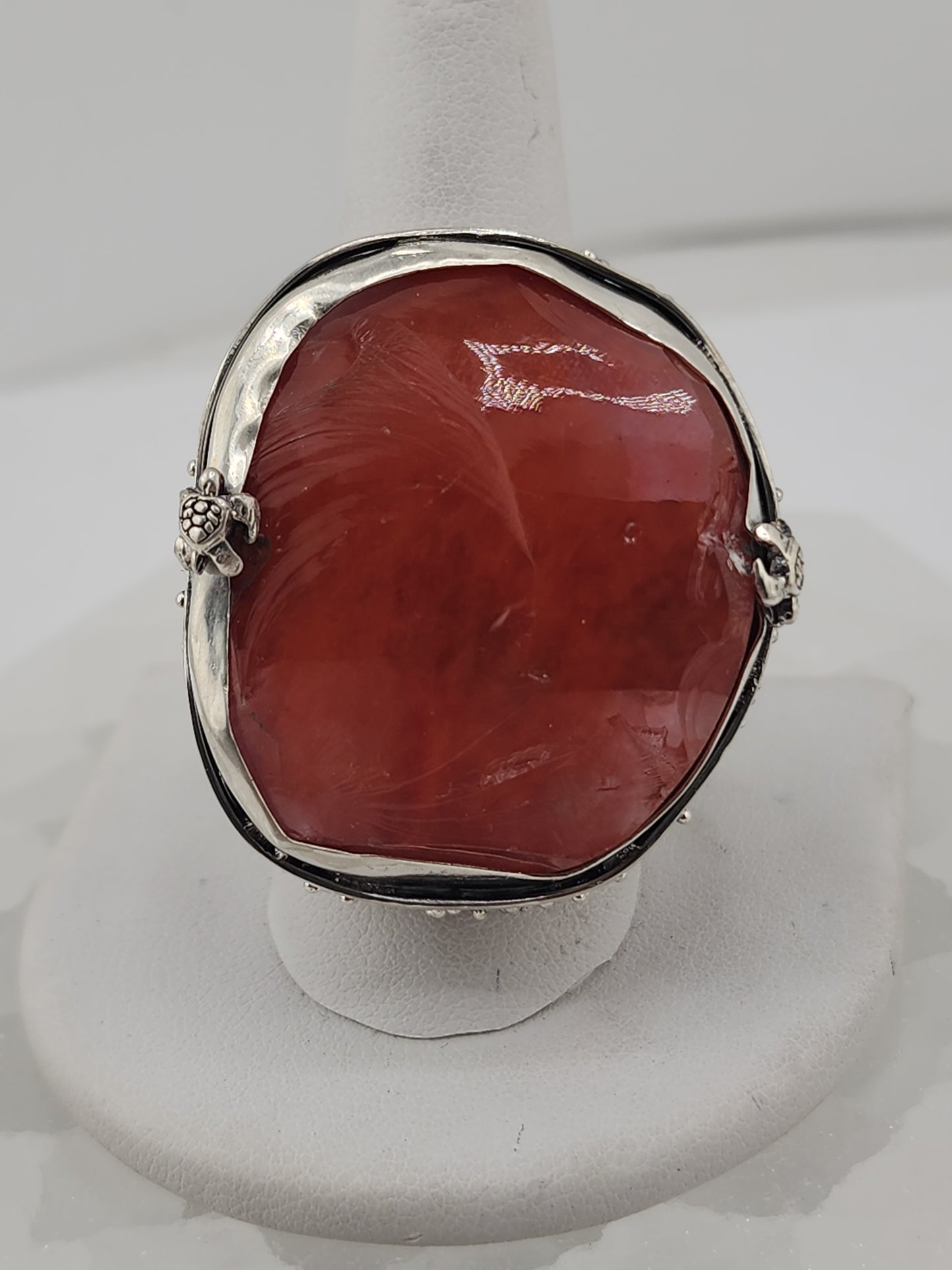 S.S. Shlomo Adjustable Raw Cherry Quartz Ring