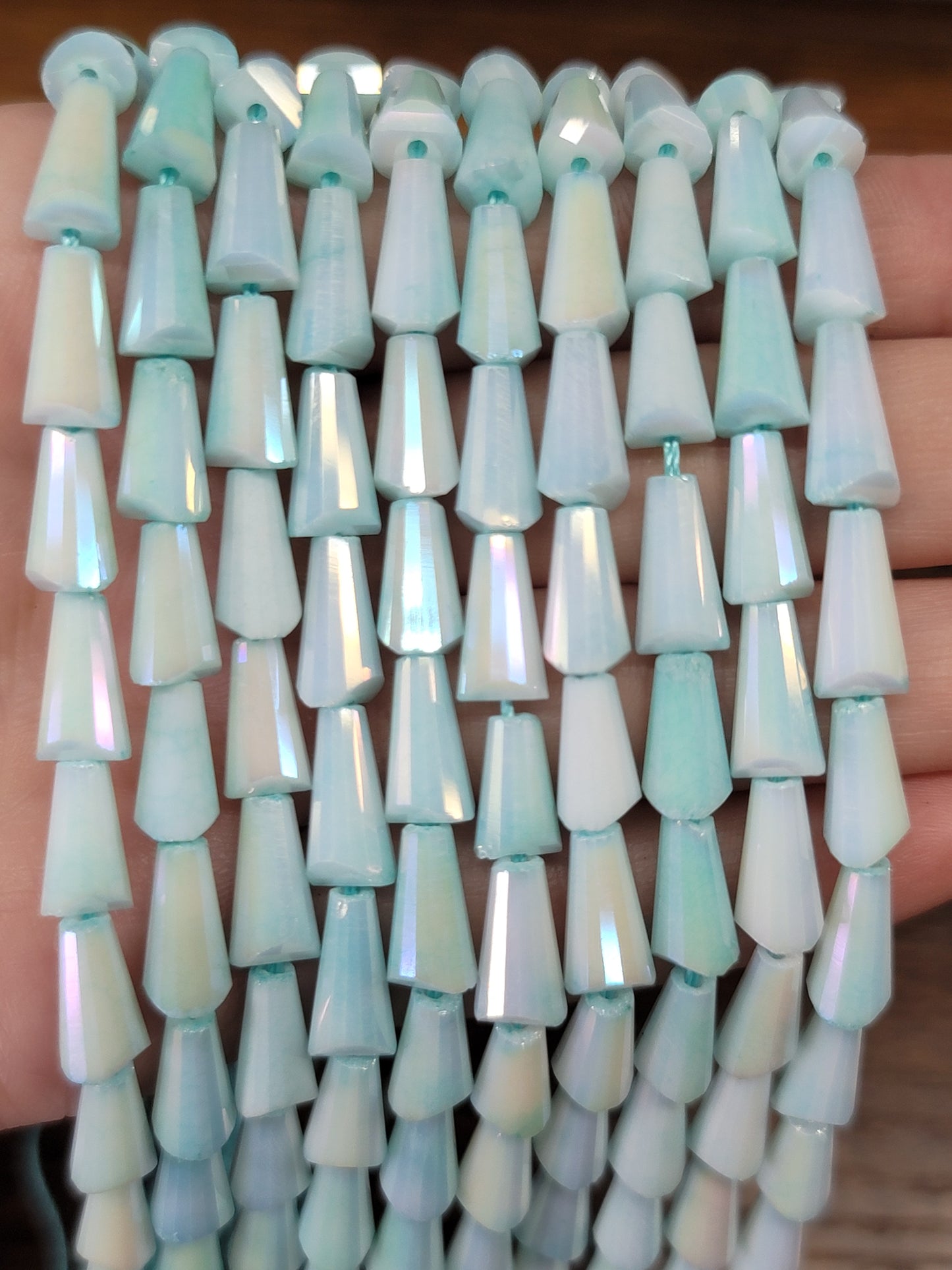 Aqua AB Faceted Cone Beads