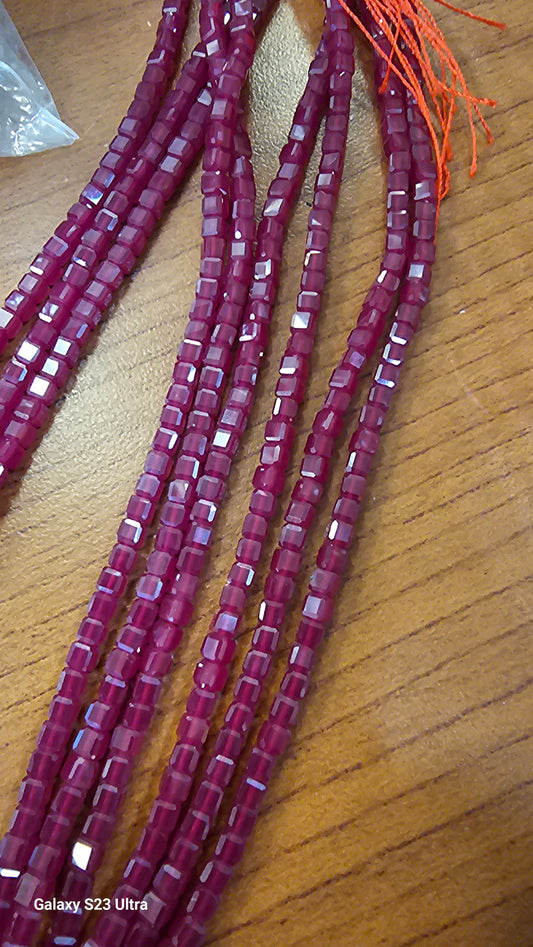 Faceted Ruby Cube Beads