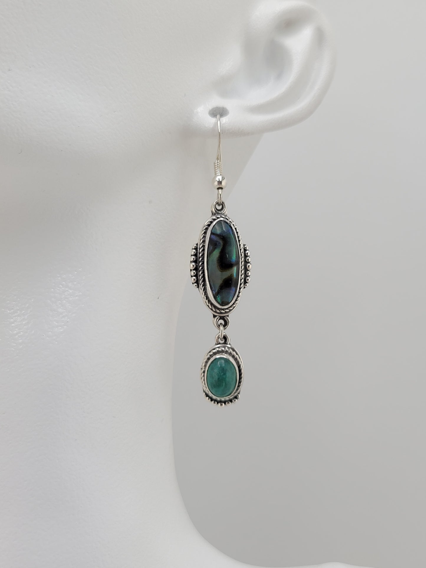 S.S. Shlomo Abalone and Green Aventurine Drop Earrings