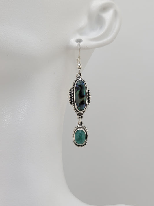 S.S. Shlomo Abalone and Green Aventurine Drop Earrings