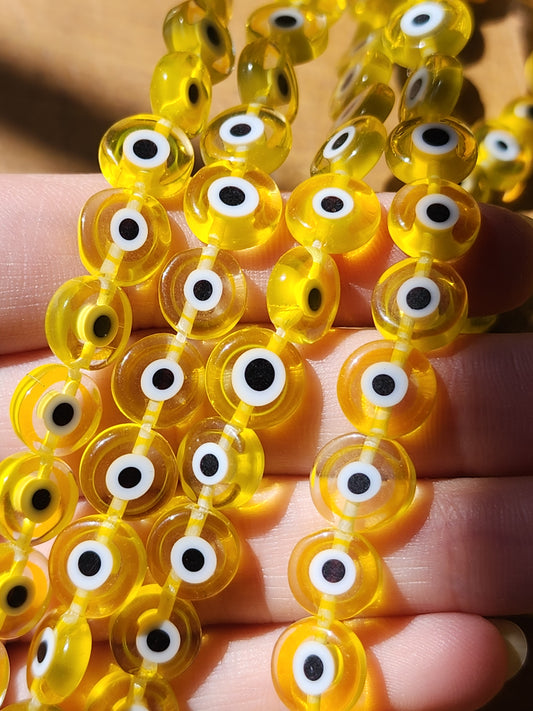 Flat Yellow Evil Eye Beads