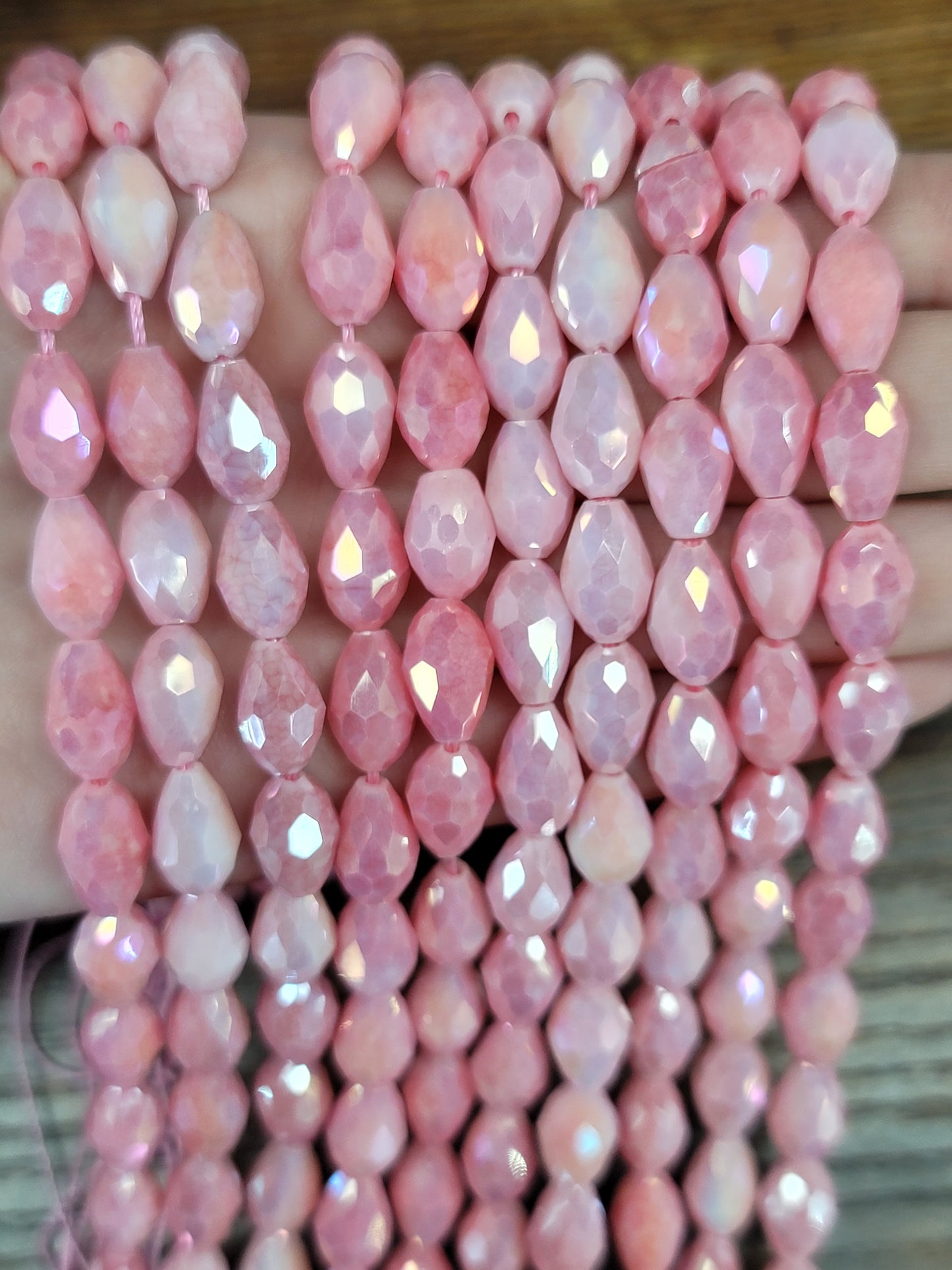Pink AB Porcelain Teardrop Beads