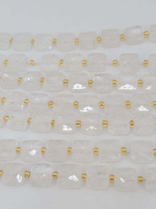 Faceted Clear Quartz Square Beads