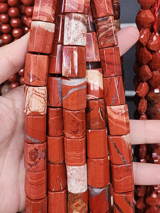 Faceted Brecciated Jasper Tube Beads