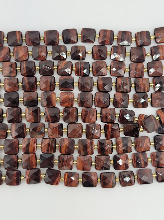 Faceted Red Tiger Eye Square Beads