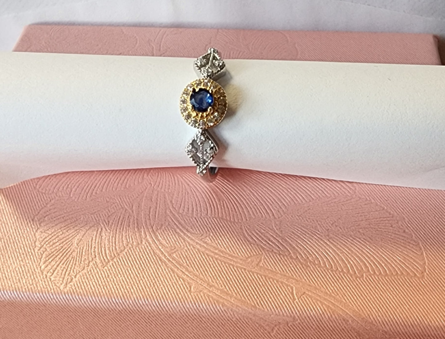 round Sterling Silver sapphire with plated gold and ziron