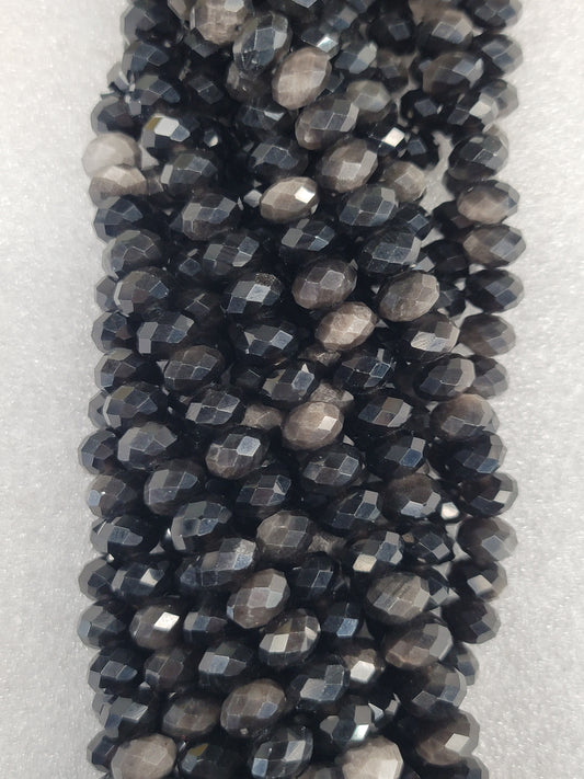 Faceted Silver Sheen Obsidian Rondelle Beads