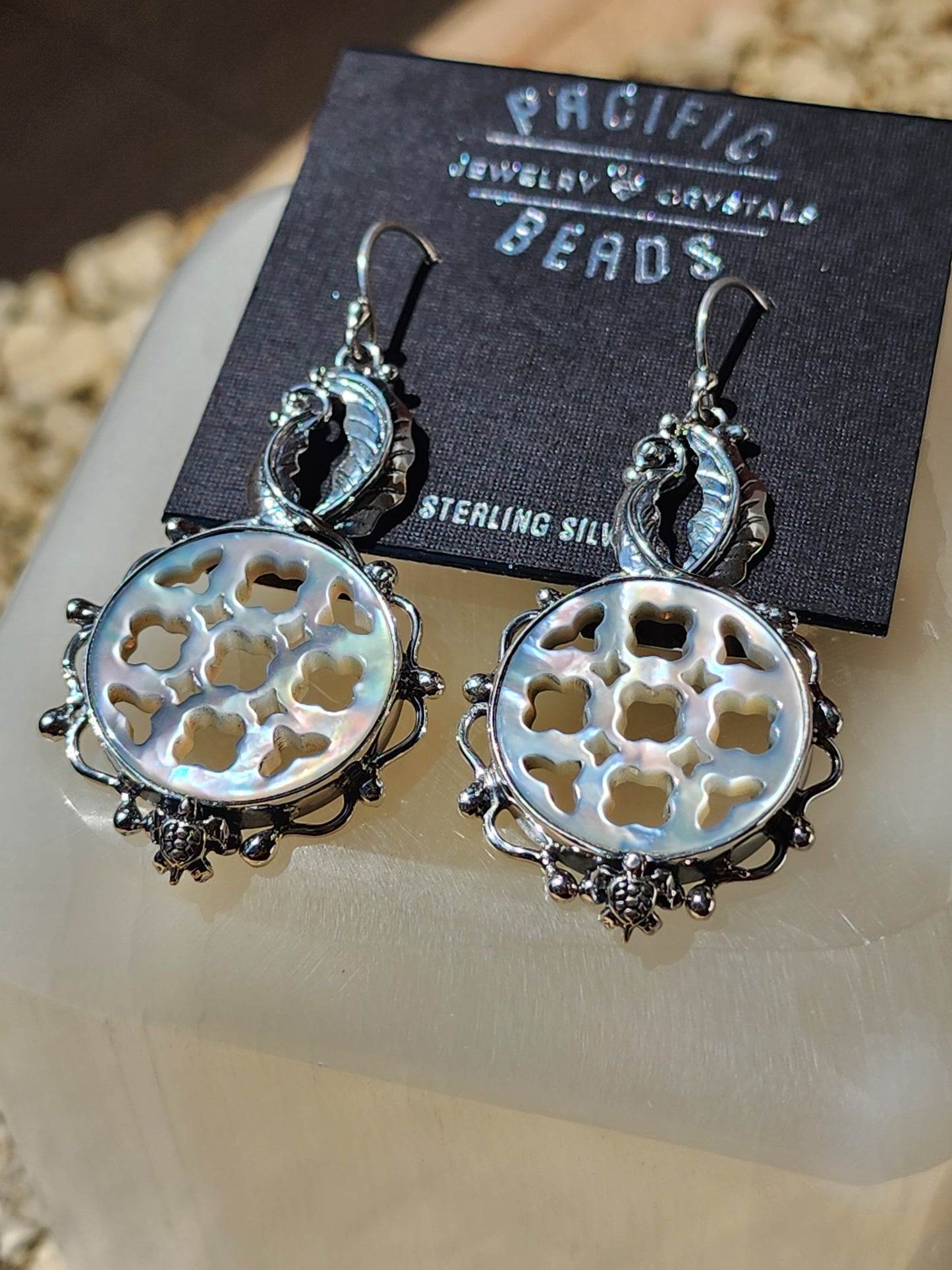 S.S. Shlomo AAA Hand Carved Mother of Pearl Earrings